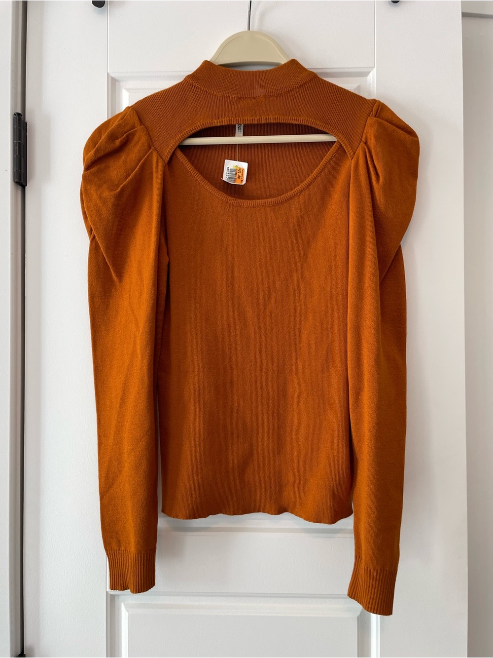 Women's Rust Long-Sleeve Puff-Sleeve Turtleneck Sweater